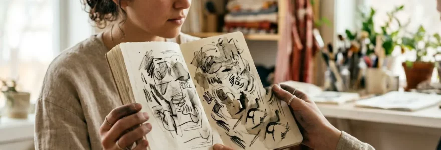 Artiste montrant ses créations avec confiance et authenticité