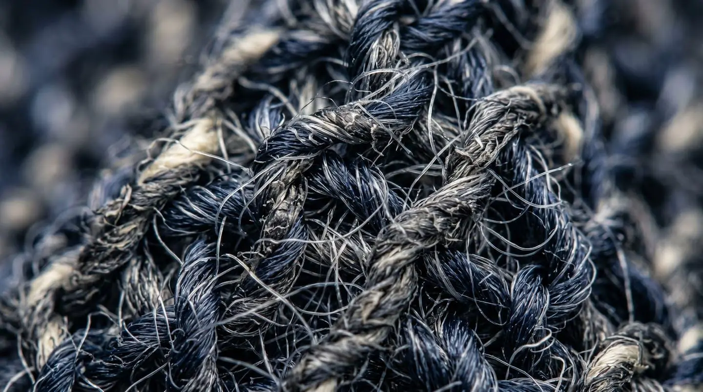 Gros plan macro sur des fibres textiles techniques montrant la structure microscopique de tissus de sous-vêtements de ski