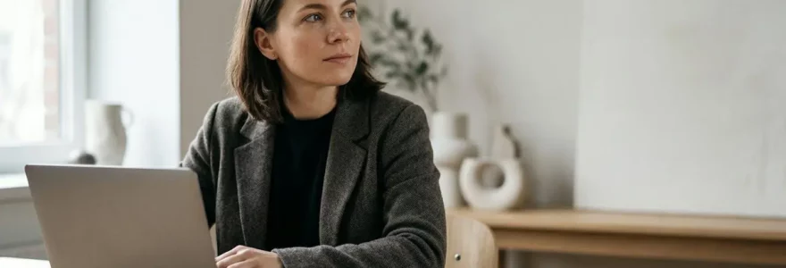 Professionnel introverti travaillant de maniere authentique sur strategie de marque personnelle digitale