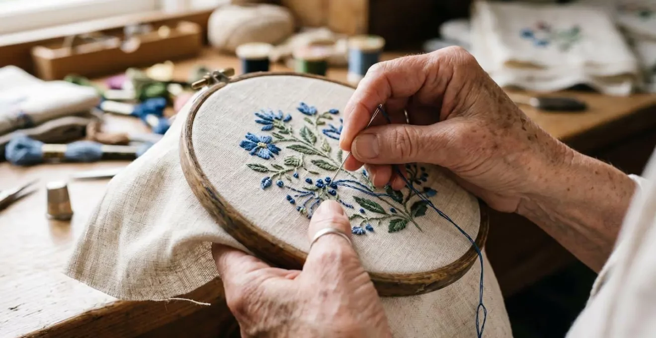 Gros plan sur des mains en train de réaliser un travail artisanal délicat avec détails de texture