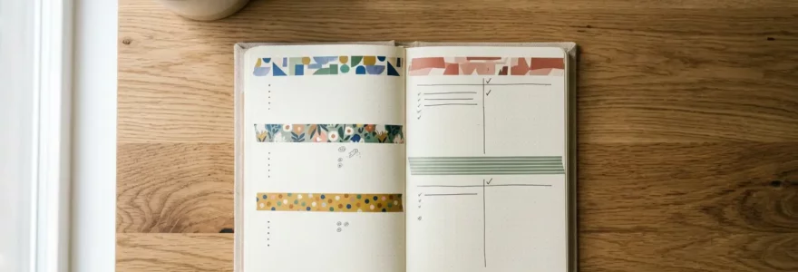 Organisation créative d'un agenda professionnel avec système de codes couleur utilisant du masking tape