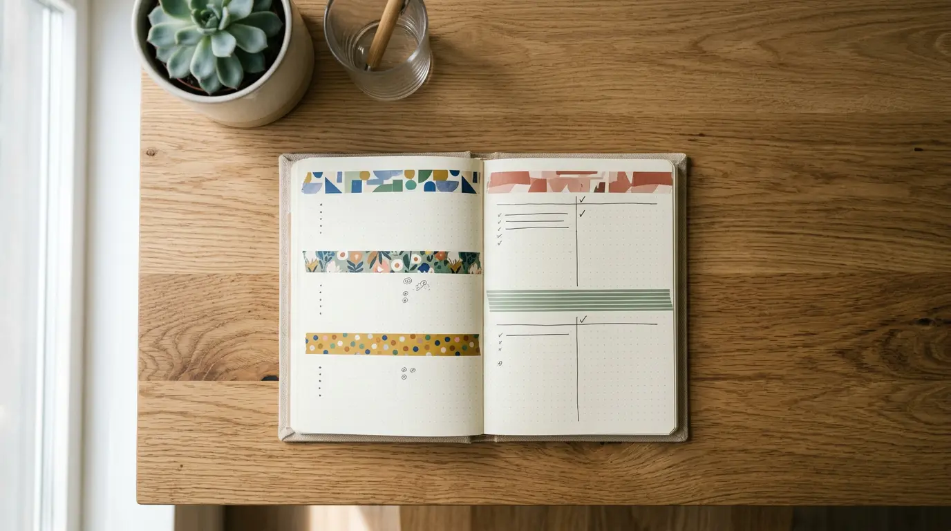 Organisation créative d'un agenda professionnel avec système de codes couleur utilisant du masking tape