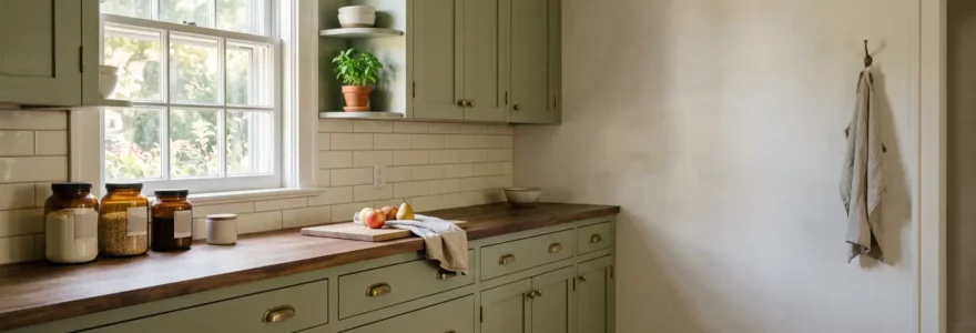 Détail de cuisine ancienne rénovée avec peinture et nouvelles poignées pour moins de 200 euros