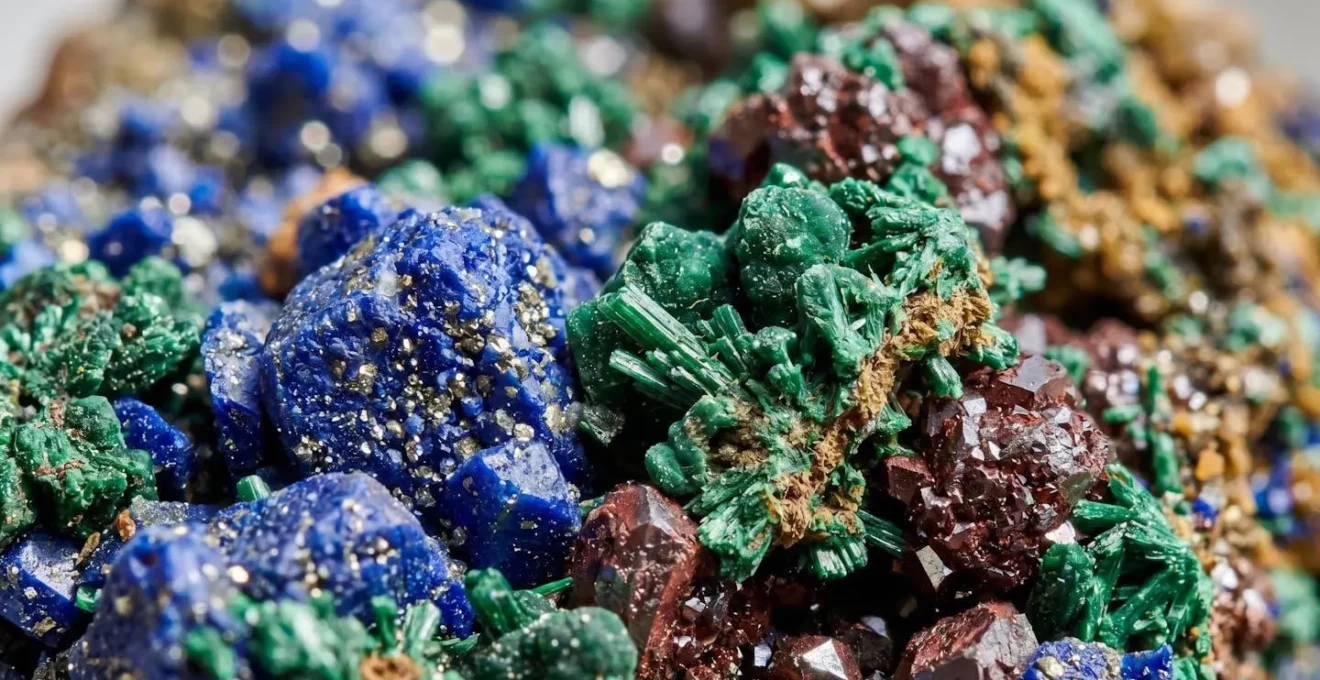 Gros plan extrême sur la structure granulaire de pigments minéraux naturels révélant leur texture cristalline