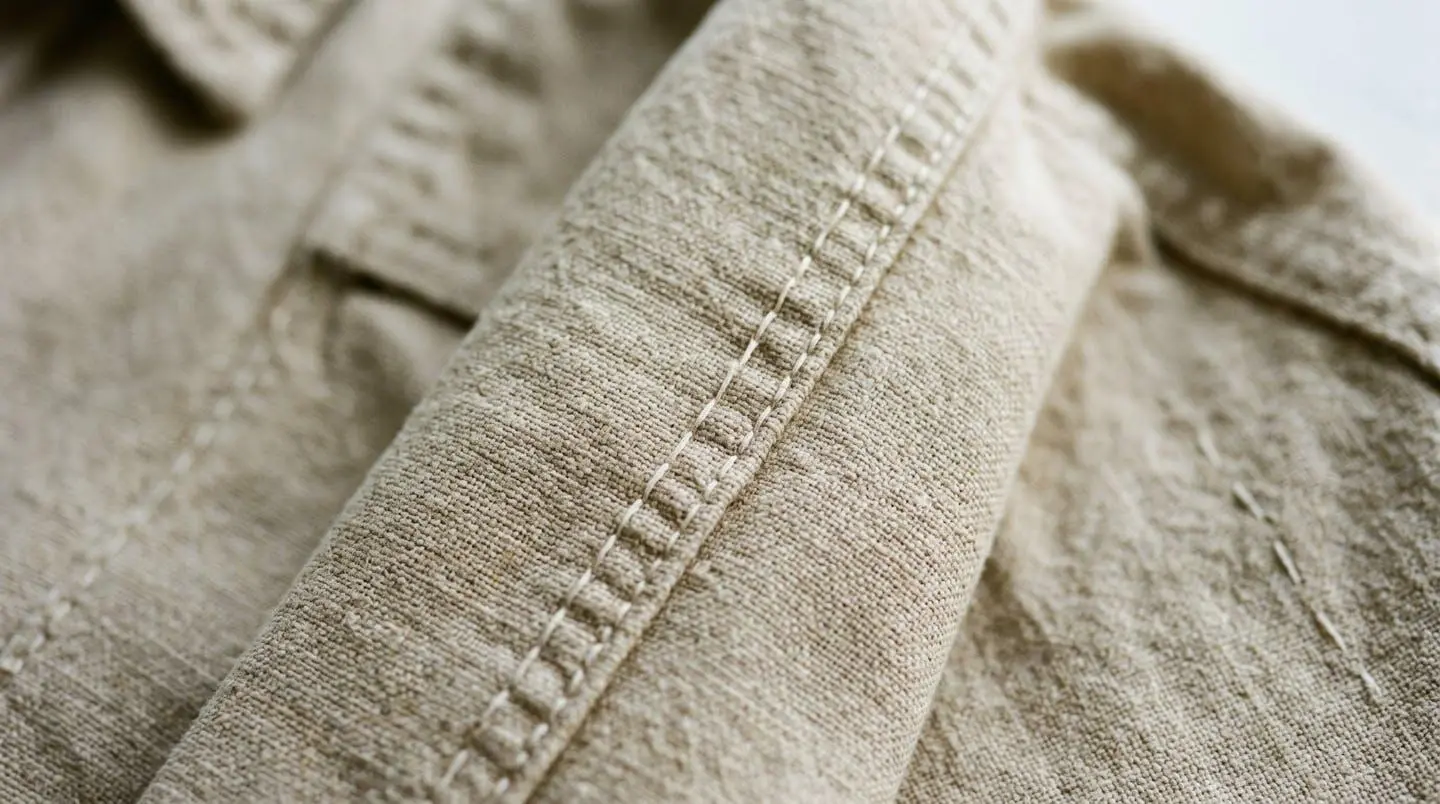 Gros plan sur une couture anglaise à la main montrant la technique de finition artisanale des années 60