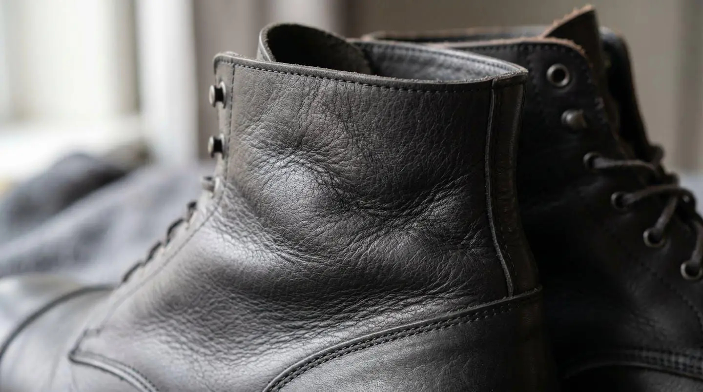 Gros plan détaillé sur la texture naturelle d'un cuir d'agneau souple pour bottines
